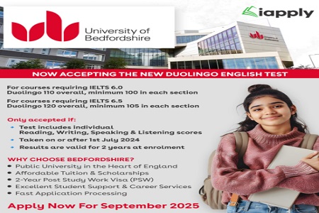  Duolingo Accepted | Study at University of Bedfordshire - Sept 2025 Applications Open!
